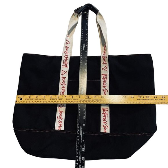 VICTORIA'S SECRET Black With Red Logo Canvas Weekender Tote Bag zips closed - Picture 5 of 9
